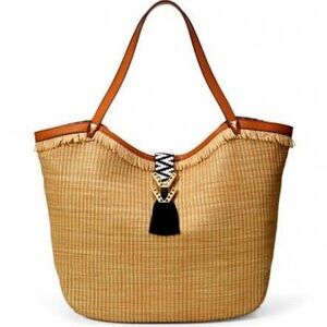 Stella & Dot Riviera Woven Tote with Brown Handles